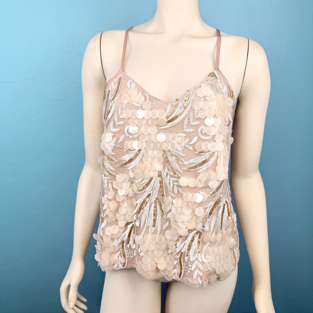 Porridge Anthropologie Cami Tank Top Womens XS Nude Sequin Embroidered Beachy